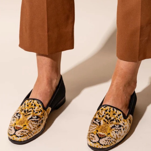 By Paige big cat lioness needlepoint loafers